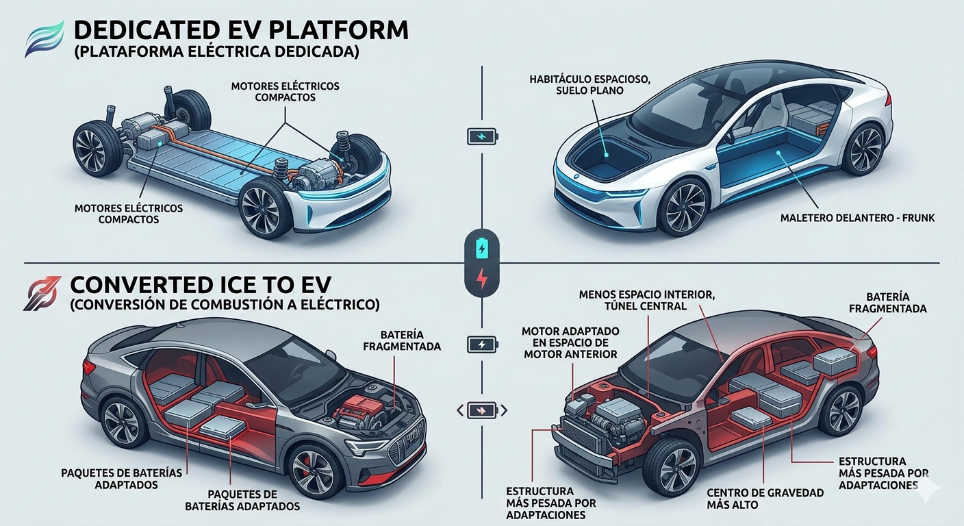 Carros de combustión convertidos a eléctricos desde fábrica vs. Eléctricos de plataforma dedicada - Cover Image